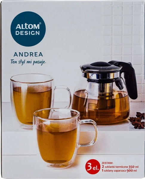 Zestaw Andrea - dzbanek z zaparzaczem i 2 kubki termiczne