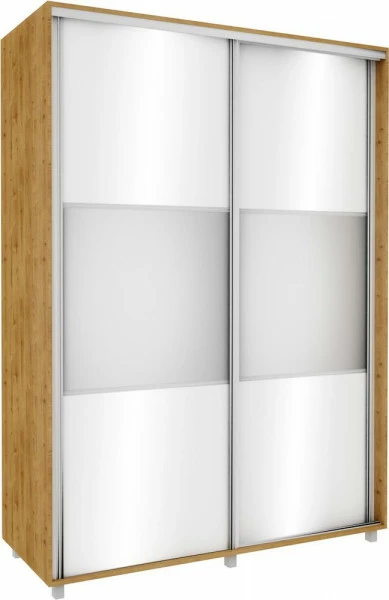 Szafa przesuwna lustra 150cm (biały połysk/lustro/dąb Soma ciemny)