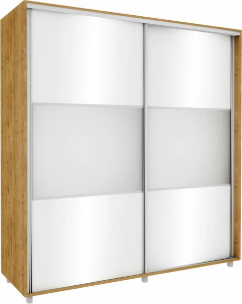 Szafa przesuwna lustra 200cm (biały połysk/lustro/dąb Soma ciemny)