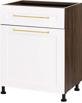 Szafka 60 dolna lewa z drzwiami i szufladą Laurencja (biały lakier mat/orzech Foresta) 