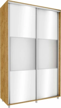 Wysoka szafa przesuwna lustra 150cm (biały połysk/lustro/dąb Soma ciemny) 